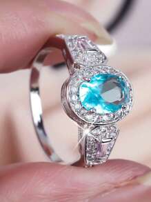 1 pieza Anillo de piedra de zirconia en forma de lágrima brillante y lujoso, ideal para mujeres como regalo para el Día de San Valentín, compromiso, boda, aniversario, mamá, madre, Día de la Madre
