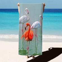 1pc Oversized Flamingo Printed Beach Towel, Extra Large Ultra Soft Quick Dry Beach Blanket - Skin-Friendly And Portable, Suitable For Fun Trips, Yoga, Picnics And Pool Parties