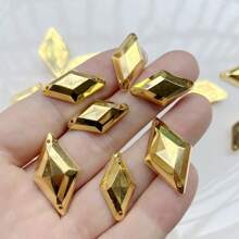 25pcs Rhombus Double-Hole Gold Plated Acrylic Rhinestones For Jewelry Clothing Decoration, 2 Size Options