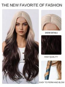 26 Inch Graded Brown Medium Length Curly Forehead 4*1 Small Lace Synthetic Heat Resistant Fiber Wig For Ladies Daily Party Christmas Use