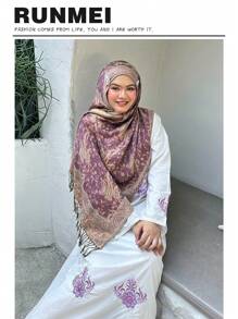 1件装女士时尚保暖佩斯利花纹印花围巾，经典佩斯利头巾和披肩，可搭配长袍穿着。