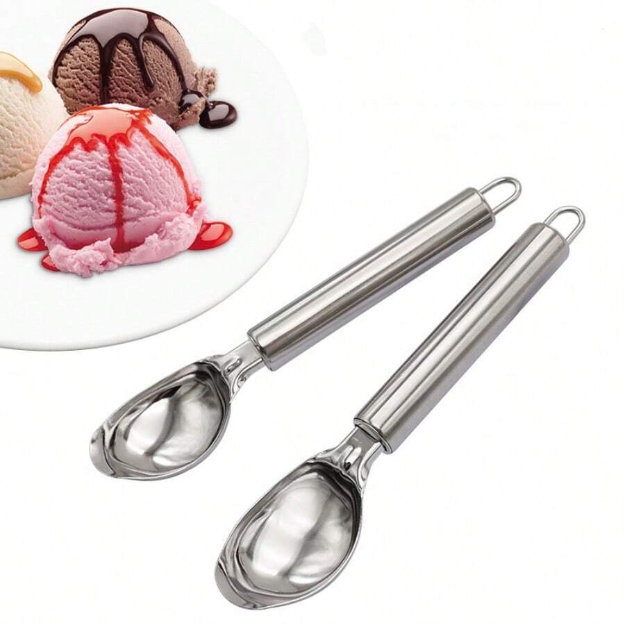 Cuchara para helado de acero inoxidable, cuchara de doble uso para frutas y para servir bolitas de helado - Plateado - Ver 1