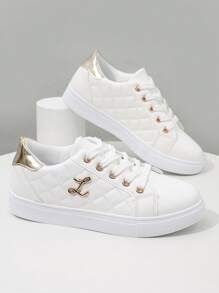 Chaussures de sport à lacets pour femmes pour l'automne, à la mode, polyvalentes, douces et confortables. Chaussures blanches convenant pour la course et la marche en extérieur