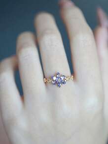 1pc S925 Sterling Silver Vintage Inspired 6-Petal Flower Cubic Zirconia Elegant Women Ring, Suitable For Daily Wear, Festivals, Parties, Jewelry Gift