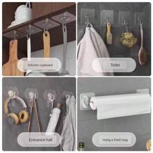1pc Damage-Free No Drill Mark Wall Hook, Adhesive Strong Sticky Hook, Bathroom Hanger, Heavy Duty Wall Mounted Rack, Removable, Transparent, Waterproof, Rustproof, Suitable For Clothes, Hats, Shoes, Accessories, Kitchen, Bathroom, Living Room, Bedroom