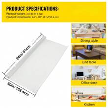 1.5mm Thick 24 X 60 Inches Frosted Plastic Table Protector - PVC Desk Pad Mat Blotter, Transparent Desk Writing Mat For Desks,Made From High - Quality Waterproof PVC, This Desk Mat Effectively Repels Liquids, Ensuring That Your Desk Remains Dry And Clean.