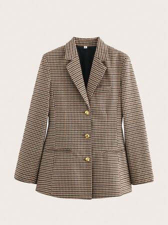 Chaqueta blazer casual de trabajo con estampado de pata de gallo y cinturón en la espalda, adecuada para primavera y otoño