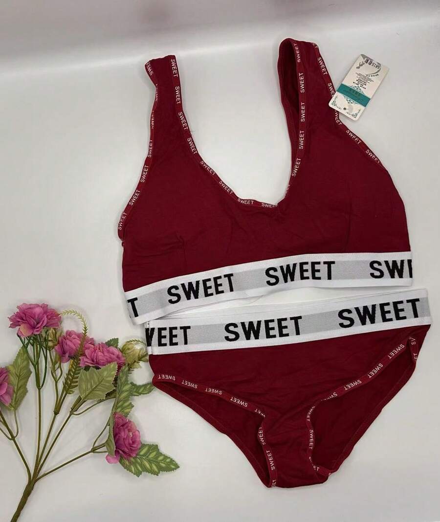 Women's Fitness Sports Bra Top Underwear Set, Sports Bra With Panties, Sporty And Comfortable - 紅色 - 查看 1