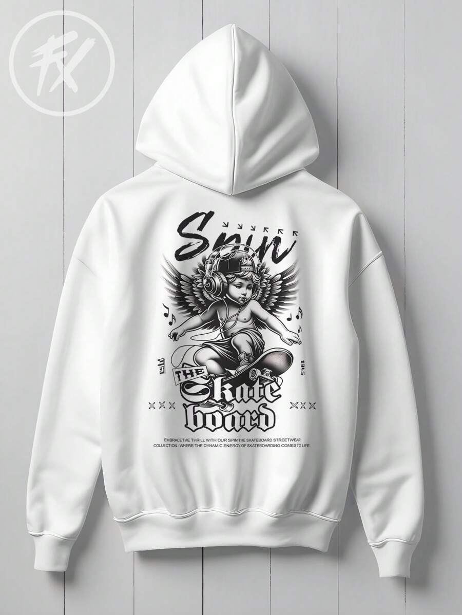 Blusa Moletom Anjo Skateboard Retrô Thug Life Dóllar Fire CANGURU 2349 Fluxo Fx - Branco - Visão 1