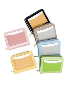 Minimalist Multifunction Color Block Coin Purse, Card Holder Snap Bifold Short Wallet, Best Gift Choice For Various Holidays