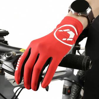 Vilico 1 Pair Of Outdoor Sports Style Men's And Women's Cycling Mtb Red,Blue,Black,And White Long Finger Cycling Gloves,Shockproof And Non Slip Silicone Palm Pad Touch Screen Gloves, Comfortable Fabric Suitable For Fitness,Running,Weightlifting,Skiing,Roller Skating,Volleyball,Basketball,Badminton,Cycling,Mountaineering,Rock Climbing,Dancing,Outdoor Camping,Fishing,Electric Bike Gloves