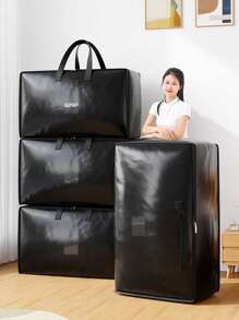 1PC Thick And Heavy-Duty Woven Material Moving Bag Storage Bag, Black Waterproof And Stain Resistant Thick Woven Bag, Clothing Storage, Wardrobe Luggage Storage Bag, Wardrobe Storage, Bedroom Storage Bag, Moving Luggage Set, Can Be Used For School Accommodation, Moving And Packing Luggage