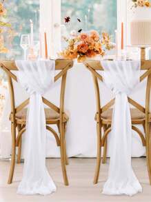 6pcs-White Chair Sashes 63in Long AisleWedding Chair Back Side Decorations FabricSheer Church Tulle Chair Drapes Bulk - White - View 6