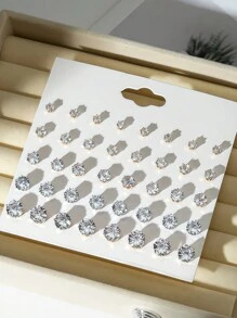 20 对闪亮迷你水钻耳环套装，欧美风格优雅时尚耳钉 - 水晶 - 查看 5