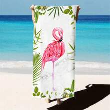 1pc Oversized Flamingo Printed Beach Towel, Extra Large Ultra Soft Quick Dry Beach Blanket - Skin-Friendly And Portable, Suitable For Fun Trips, Yoga, Picnics And Pool Parties