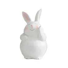 Adorno de resina de Pascua, bonito conejo de pie, artesanía artística, decoración del hogar para la habitación de los niños. - Beis - Ver 1