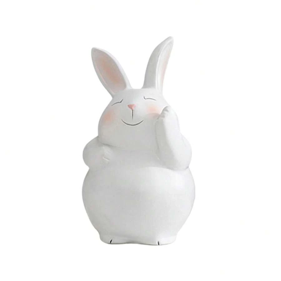 Adorno de resina de Pascua, bonito conejo de pie, artesanía artística, decoración del hogar para la habitación de los niños. - Beis - Ver 1