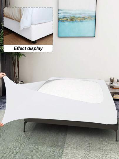 1 pieza Falda de cama envolvente de seda de leche, de unicolor o estampada, con elástico en 4 lados, adecuada para la decoración del dormitorio del hogar