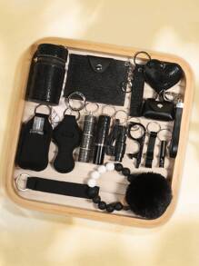 1/18 piezas Juego de llaveros con cristales para mujer con muñequera, bolsa para llaveros, soporte para tarjetas con pompón. Diseño novedoso, material duradero, adecuado para Halloween, Navidad, regalos para familiares y amigos, uso diario, accesorios de autodefensa para el coche, encantos para mochilas, accesorios de Halloween góticos y Y2K, accesorios para el Día del Maestro, cordones con soporte para identificación, accesorios para el coche - Multicolor - Ver 2