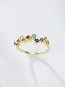 1 pieza Anillo de plata de ley 925 con circonita de colores, anillo de lujo minimalista con declaración de arcoíris al estilo europeo y americano