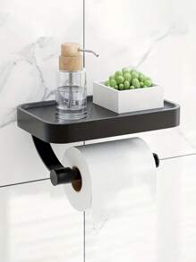 1-Piece Toilet Paper Holder With Telephone Stand - Toilet Paper Holder, Suitable For Bathroom - No Perforation And Thickened Design - Black - View 3