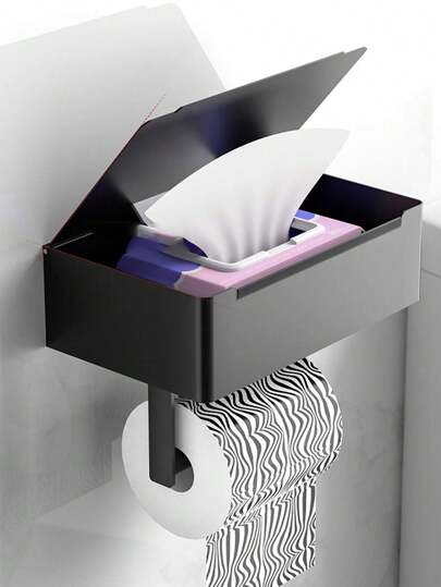 1 stuk roestvrijstalen toiletrolhouder tissuebox, aan de muur te bevestigen badkamertoiletrolhouder, geen boren vereist badkamerdecoratie herfstdecoratie, toiletrolhouder roestvrijstalen wandgemonteerde badkamerorganizer met plank doorspoelbare doekjesdispenser opslag past in elke badkamer en verbergt uw natte doekjes normale rol geborstelde tissueopslag tissuebox kamerdecoratie woondecoratie