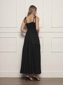 Long Dress With Straps And Loose Cups - Black - View 2