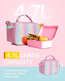 Lunch Bag Lunch Box Reusable Leak-Proof And Insulated Lunch Bag With Water Bottle Holder - 粉紅小花+獨角獸+閃料 - 查看 2