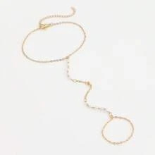 1pc Exquisite Zirconia Pendant Finger Rings Bracelets For Women Boho Connected Hand Harness Bracelets Wedding Jewelry Gift - Gold - View 8