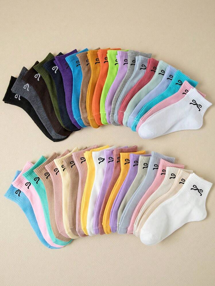 10/20 زوج من جوارب قصيرة للنساء مزينة بفيونكة بطري...