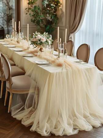 1 Piece, Romantic Apricot Wedding Arch Mesh Curtain 100% Polyester Fabric, 26 Ft /8.8 Size Champagne Wedding Curtain, Wedding Background, Chiffon Curtain Background, Birthday Party, Wedding Ceremony Reception Decoration, Curtain Veil Wedding Decoration - Perfect For Weddings And Large Parties, Versatile Polyester Blend, Suitable For Wedding Background Decoration, Holiday Parties, Valentine's Day Bride Bath