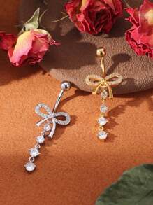 A Bow Shaped Micro Inlaid Copper Navel Nail