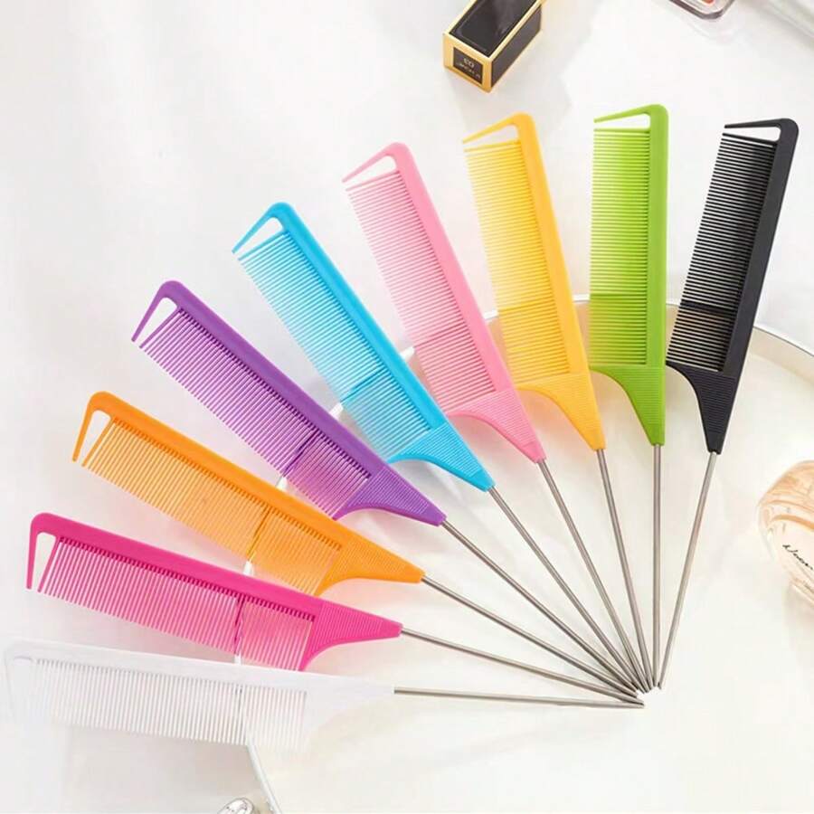 9pcs Stainless Steel Salon Hair Brushes Set, With Forks, Combs And Fine Teeth, Suitable For Professional Hairdressing Salon