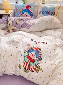 3 件套高密度面料 Ins 风格高级卡通提花床上用品套件（包括枕套） - 彩色 - 查看 5