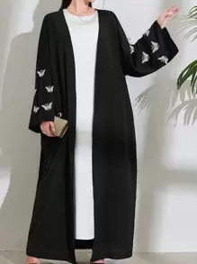 Women's Minimalist Arab Embroidery Abaya Robe Dress,Modest
