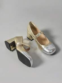 1 Pair Elegant Open Toe Chunky Heel Square Toe Mule Shoes, Casual Comfortable Slip-On High Heel Pumps For Women