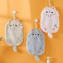 Toalla colgante Tanuki de dibujos animados, paño grueso absorbente de terciopelo Coral, no pierde el pelo, cocina y baño - Gris - Ver 3