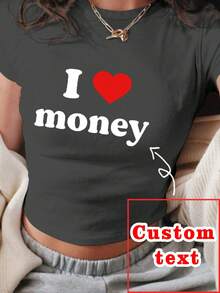 Personalized Christmas Shirts, Custom Women's T-Shirts - Add Your Own Pictures/Texts (Family Photos/Selfies/Statements/Slogans) To Design Your Own Personalized Printed T-Shirts, Thanksgiving, Mardi Gras, Christmas Personalized Small Shirts, Y2k Crop Top Shirts, Logo | Business | Wedding Gifts | Party Costumes | Birthday Gifts | Halloween Costumes | Christmas Costumes - Dark Grey - View 2