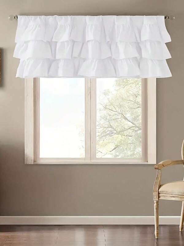 1 pieza Cenefa de cortina mini de 3 barras con ribete blanco, pantalla decorativa para ventana, puerta, armario, división de habitación