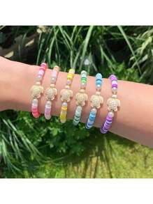 6pcs/Set Bohemian Style Colorful Polymer Clay Layered Sea Turtle Bracelet Set