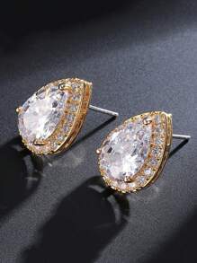 2 piezas Pendientes de botón con forma de gota de agua de circonita cúbica para hombres, de moda y versátiles para uso diario