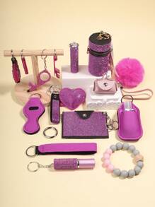 1/18 piezas Juego de llaveros con cristales para mujer con muñequera, bolsa para llaveros, soporte para tarjetas con pompón. Diseño novedoso, material duradero, adecuado para Halloween, Navidad, regalos para familiares y amigos, uso diario, accesorios de autodefensa para el coche, encantos para mochilas, accesorios de Halloween góticos y Y2K, accesorios para el Día del Maestro, cordones con soporte para identificación, accesorios para el coche - Multicolor - Ver 13