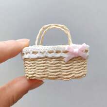 1pc Mini Geweven Mand Poppenrekwisiet, Kleine Handgemaakte Papieren Rotan Mand, Decoratieve Meubel Accessoire Pop