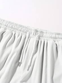 男士字母图案抽绳腰部宽松休闲百慕大短裤 - 白色 - 查看 8