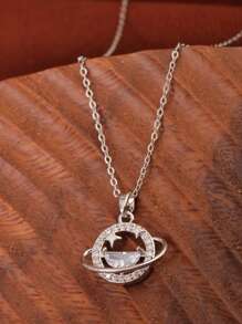 1 chiếc dây chuyền thép không gỉ hình vũ trụ, dây bạc sang trọng kiểu Âu Mỹ, mặt dây chuyền hình sao và trăng, thích hợp cho tiệc tùng, đeo hàng ngày, làm quà tặng cho người yêu. - Bạc - Xem 2