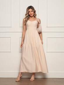 Long Dress With Straps And Loose Cups - Màu be - Xem 1