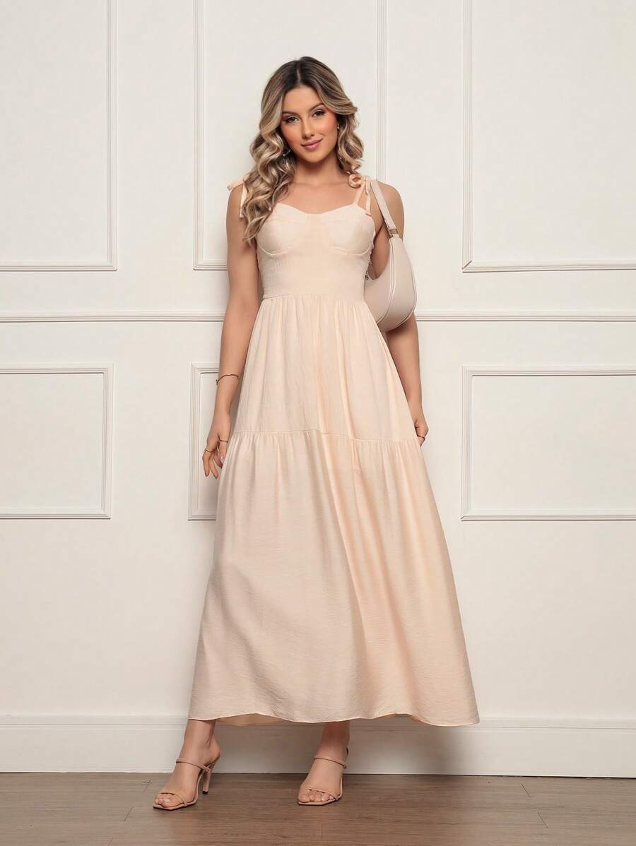 Long Dress With Straps And Loose Cups - Màu be - Xem 1