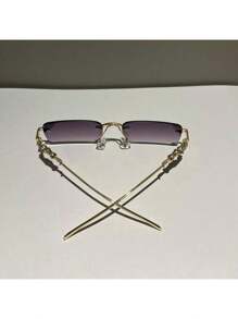 Yakuza Rimless Rectangular Sunglasses For Men And Women With Leopard Temple - màu đen - Xem 4