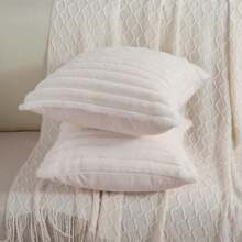 Faux Fur Cozy Soft Striped Decorative Throw Pillow Covers,Velvet Pillowcase Cushion Case For Sofa Couch