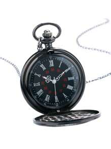 1 pieza Reloj de bolsillo retro con cubierta de números romanos de material de aleación casual de moda - Negro - Ver 3